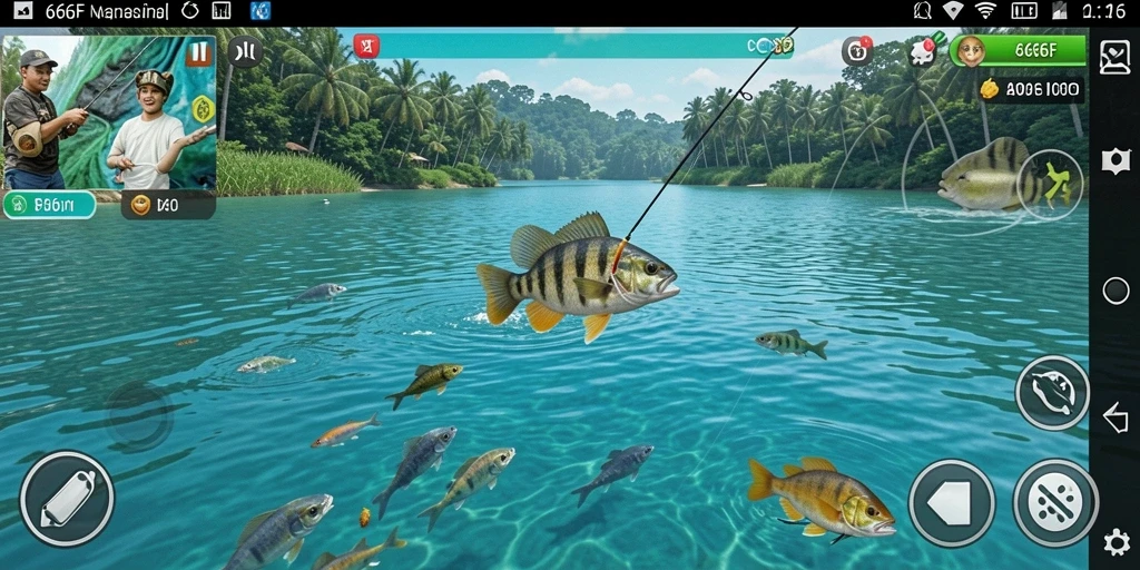 Screenshot yang menampilkan aksi memancing menegangkan di 666F.