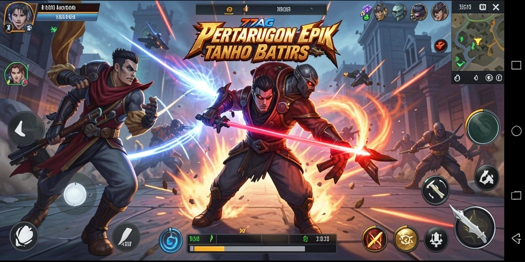 Screenshot gameplay 77AG yang menunjukkan pertarungan seru antar karakter.