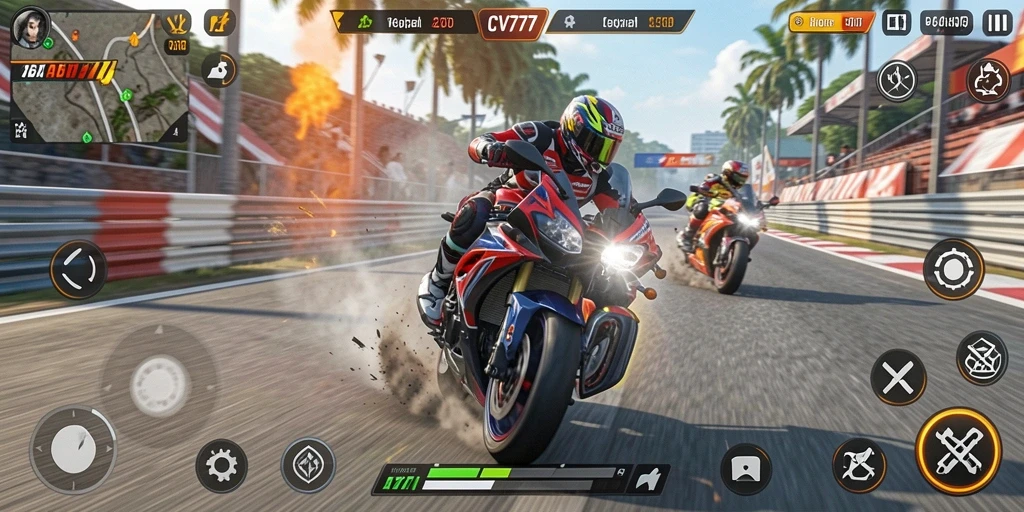 Tangkapan layar utama CV777 menampilkan momen balapan motor yang seru.