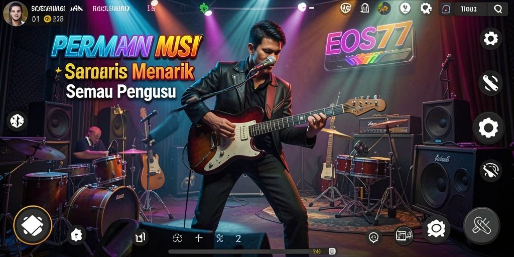 Screenshot permainan EOS77 menampilkan gameplay musik yang seru dan interaktif.