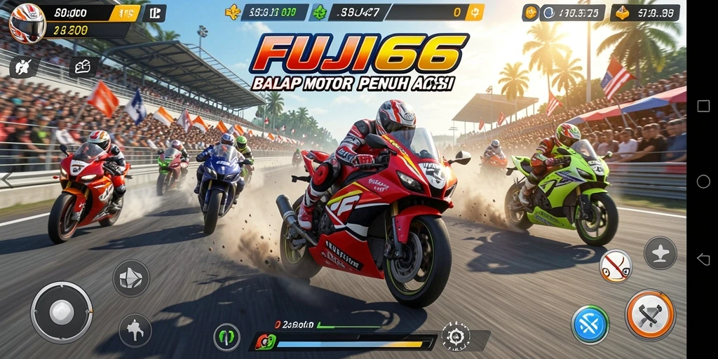 Gameplay balap motor yang mendebarkan dan penuh aksi.