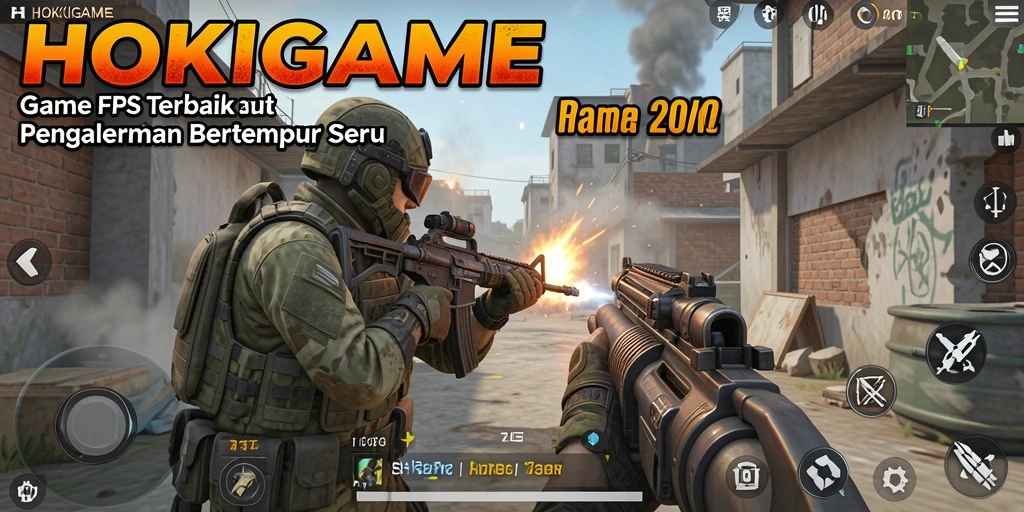 Screenshot utama HOKIGAME menampilkan aksi mendebarkan dalam permainan FPS.