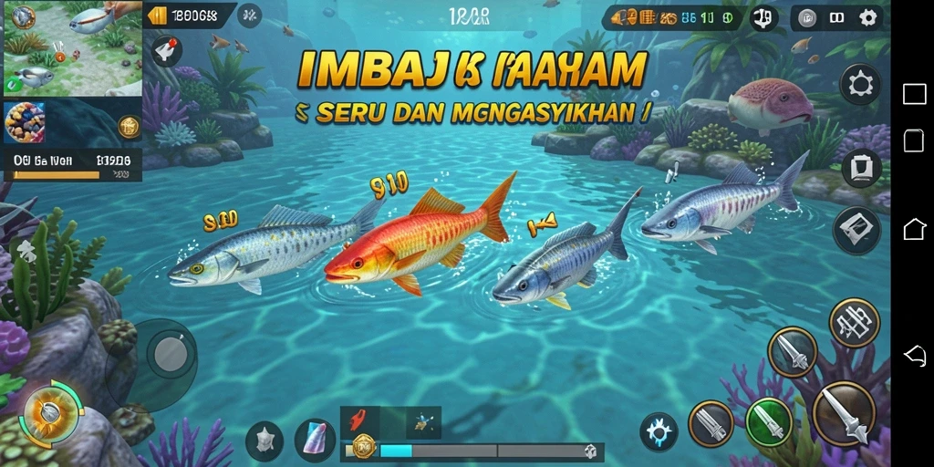 Screenshot menampilkan gameplay seru dalam IMBAJP Tembak Ikan.
