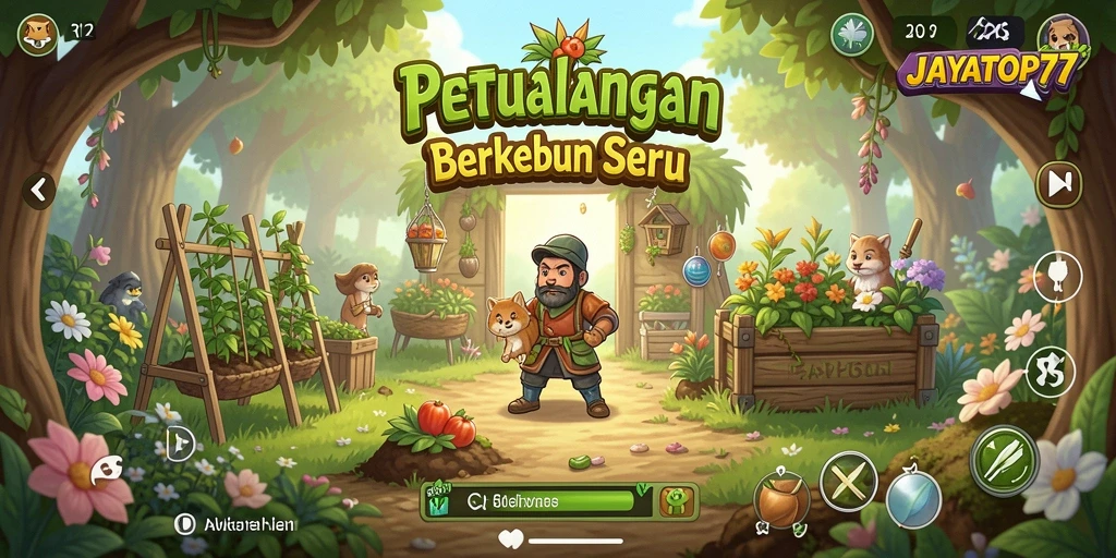 Tampilan gameplay JAYATOP77 dengan aktivitas berkebun yang seru.