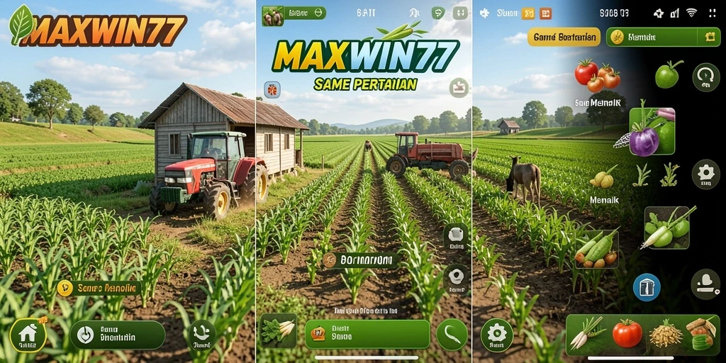 Screenshot gameplay MAXWIN77 menunjukkan keseruan bertani yang imersif.