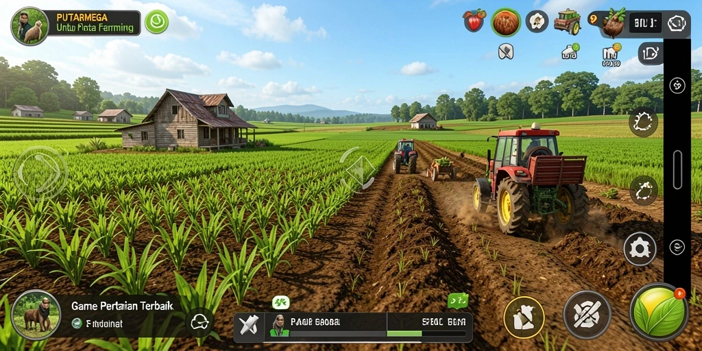 Tampilan gameplay PUTARMEGA yang menawan dengan aktivitas pertanian.